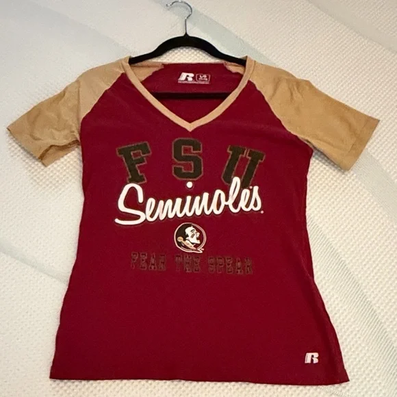 Russell Athletic Red and Tan FSU Seminoles V-Neck Tee Large - Picture 1 of 5